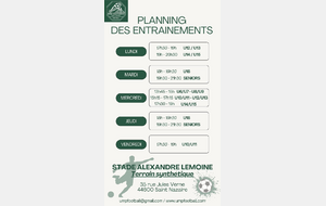 Créneaux entraînements saison 2026-2027